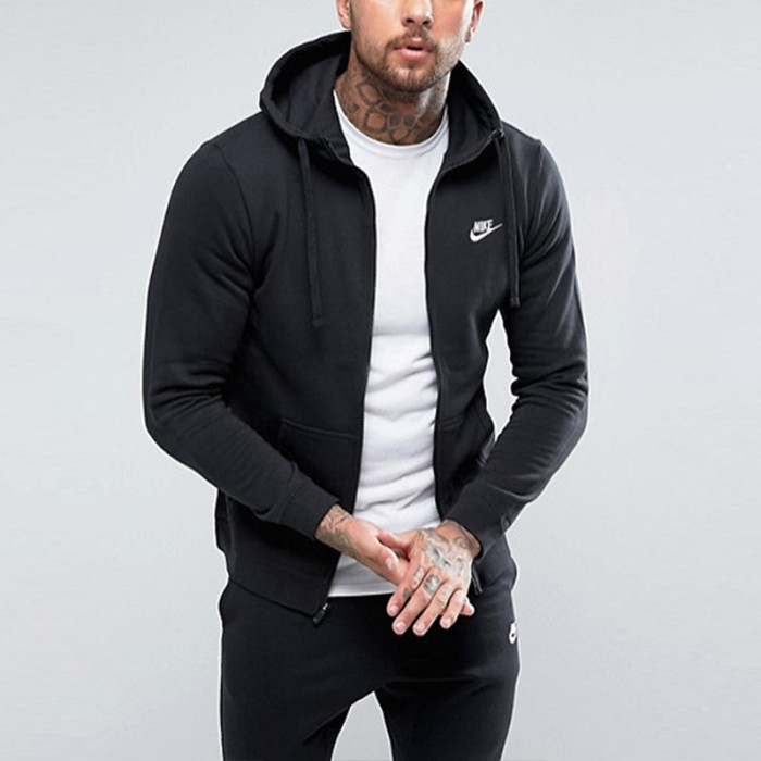 Худи Nike Sportswear Club Fleece Full-Zip Hoodie Black/Black/White Худи Nike Sportswear Club Fleece Full-Zip Hoodie Black/Black/White