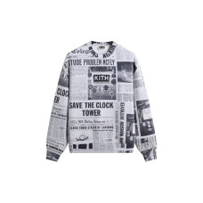 Kith x Back to the Future Newspaper All-Over Printed Nelson Crewneck Light Heather Grey