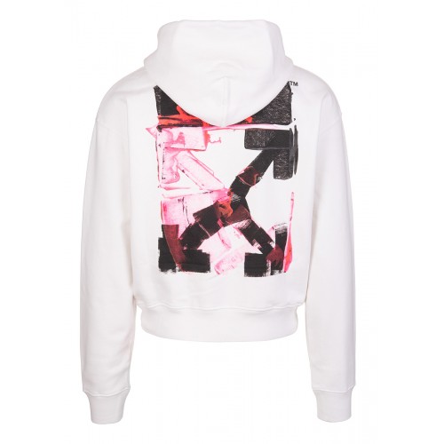 Оригинальный шмот OFF-WHITE Acrylic Arrow Logo Print Hooded Sweatshirt White Black Fucshia