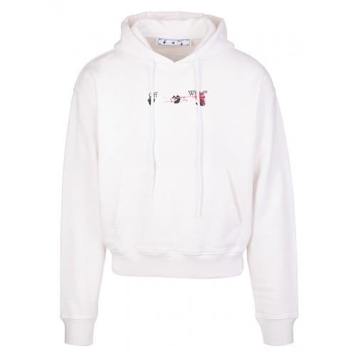 Оригинальный шмот OFF-WHITE Acrylic Arrow Logo Print Hooded Sweatshirt White Black Fucshia