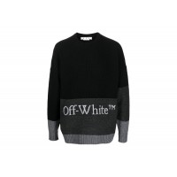 OFF-WHITE Blocked Intarsia-Logo Wool Crew Sweater Black/Grey