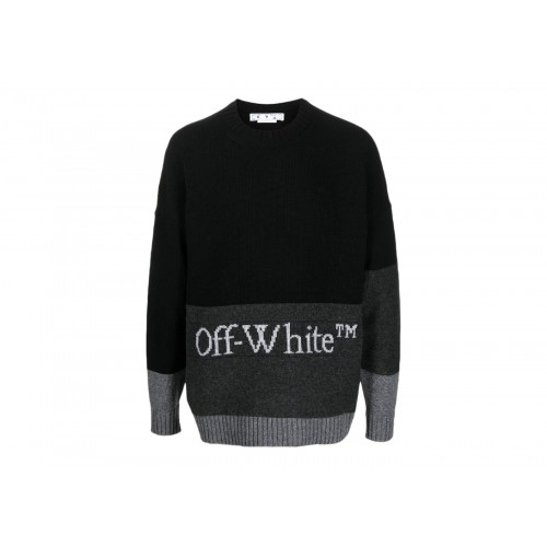 Оригинальный шмот OFF-WHITE Blocked Intarsia-Logo Wool Crew Sweater Black/Grey
