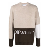 OFF-WHITE Knitted Color Block Logo Intarsia Jumper Beige/Brown/White