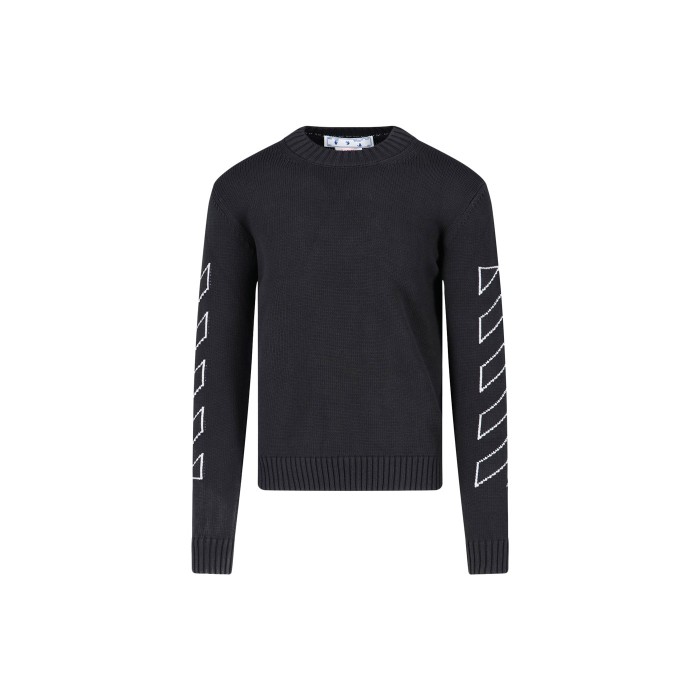 OFF WHITE Arrow Outline Print Crewneck Knit Sweater Black