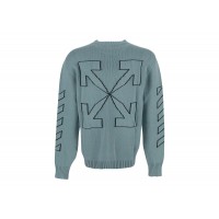 OFF-WHITE Arrows Diag Outline Intarsia Knit Sweater Light Green