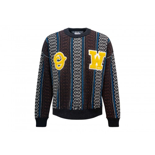 Оригинальный шмот OFF-WHITE OW Baja Chunky Crew Knit Sweater Blue/Yellow/Multi
