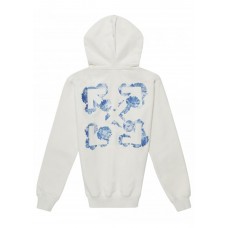OFF-WHITE Womens Floral Arrows Hooded Sweatshirt White Blue