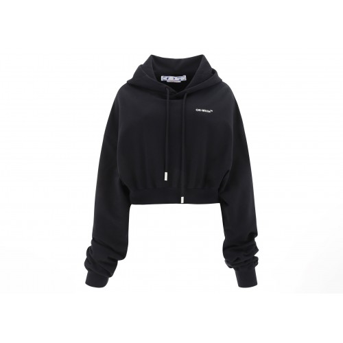 Оригинальный шмот OFF-WHITE Womens For All Helv Crop Over Hoodie Black/White - 70см