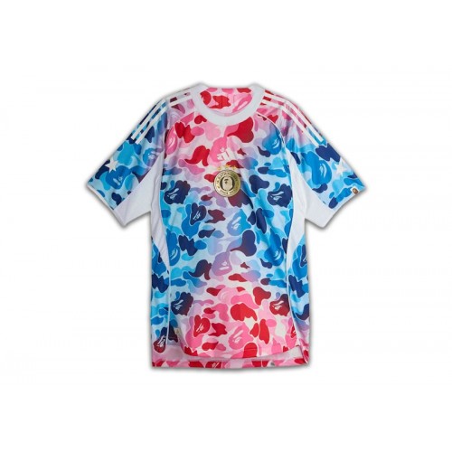 adidas x BAPE Football Graphic Slim Jersey T-shirt Blue/Pink