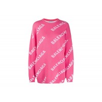 Balenciaga Allover Logo Wool Blend Jumper Pink/White