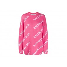 Balenciaga Allover Logo Wool Blend Jumper Pink/White