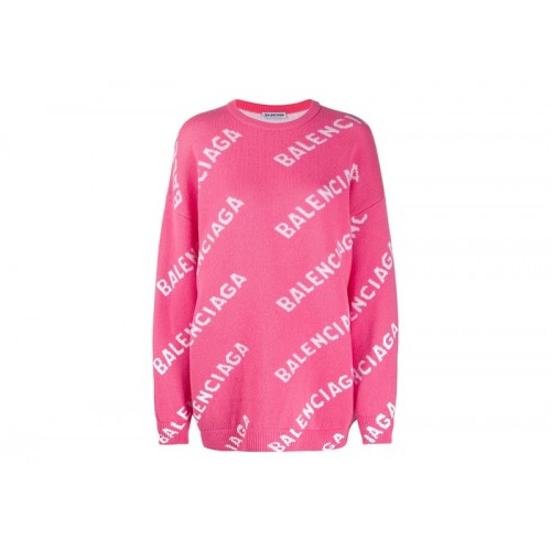 Balenciaga Allover Logo Wool Blend Jumper Pink/White
