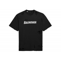 Balenciaga Caps Destroyed Flatground T-shirt Black