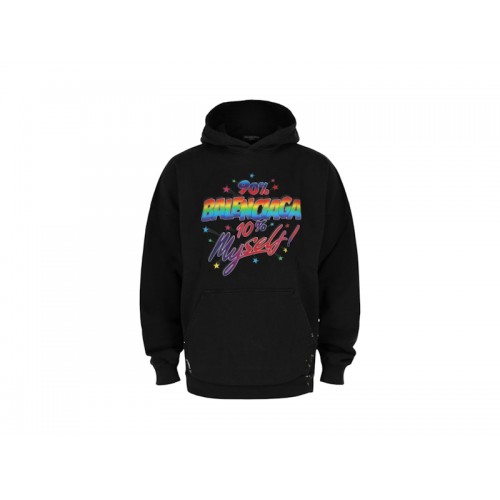 Balenciaga Distressed Graphic Hoodie Washed Black