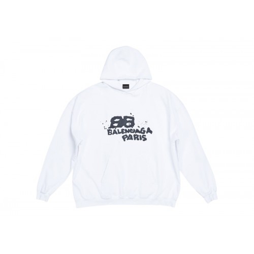Balenciaga Hand Drawn BB Icon Large Fit Hoodie White/Black
