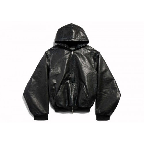 Balenciaga Lined Zip-Up Large Fit Hoodie Black