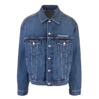 Balenciaga Logo Denim Jacket Blue