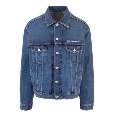 Balenciaga Logo Denim Jacket Blue