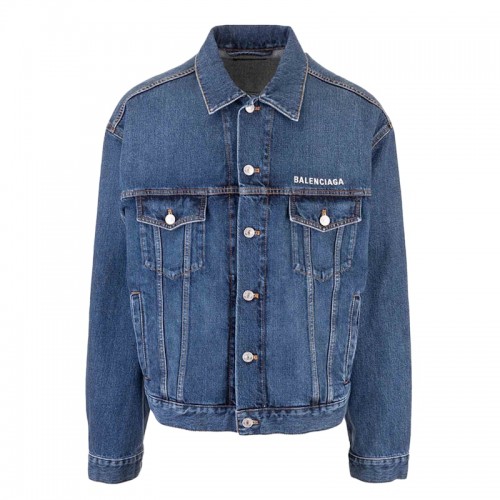 Balenciaga Logo Denim Jacket Blue
