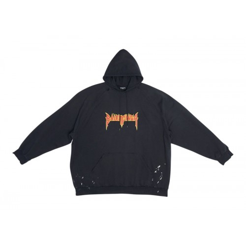 Balenciaga Metal Vintage Oversized Medium Fleece Hoodie Black/Orange