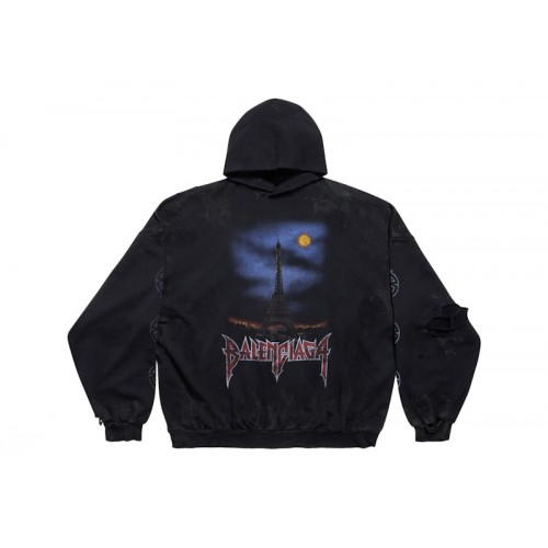 Balenciaga Paris Moon No Pocket Hoodie Oversized Faded Black