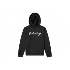 Balenciaga Script Logo Oversized Popover Hoodie Black/White
