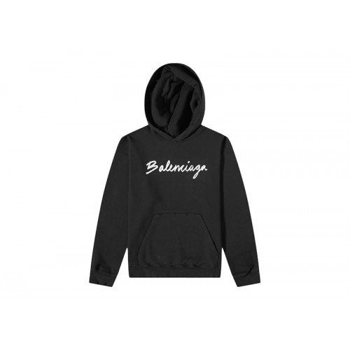 Balenciaga Script Logo Oversized Popover Hoodie Black/White