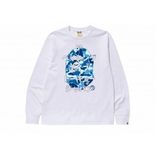BAPE ABC Camo Japanese Letters L/S Tee White/Blue