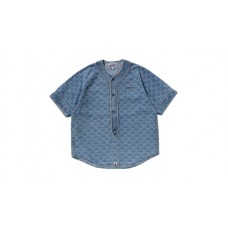 BAPE College Monogram Baseball S/S Denim Shirt Light Indigo