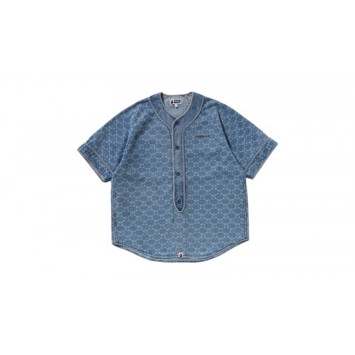 BAPE College Monogram Baseball S/S Denim Shirt Light Indigo