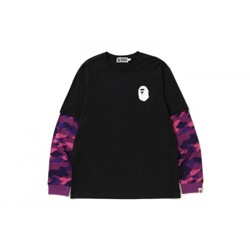 BAPE Color Camo Ape Head Layered L/S Tee Black/Purple