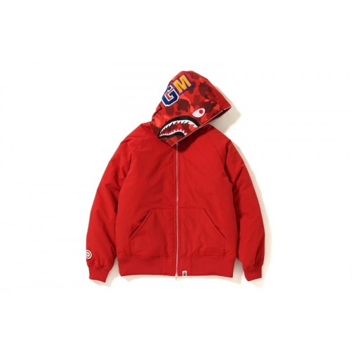 BAPE Color Camo Shark Hoodie Down Jacket Red BAPE Color Camo Shark Hoodie Down Jacket Red