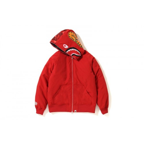 BAPE Color Camo Shark Hoodie Down Jacket Red BAPE Color Camo Shark Hoodie Down Jacket Red