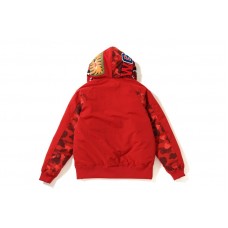 BAPE Color Camo Shark Hoodie Down Jacket Red
