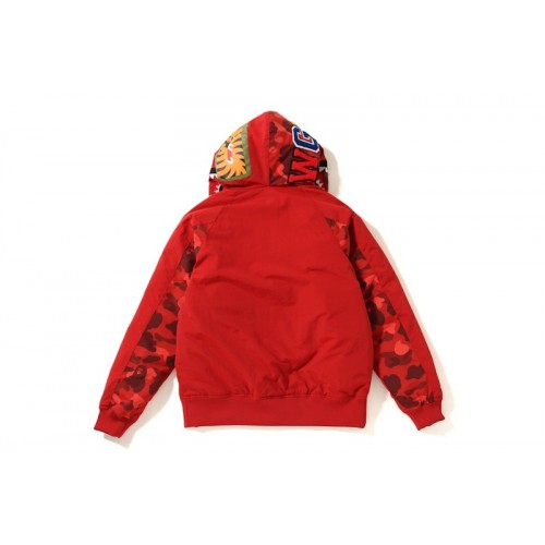 BAPE Color Camo Shark Hoodie Down Jacket Red BAPE Color Camo Shark Hoodie Down Jacket Red