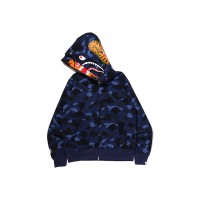 BAPE Color Camo Tiger Shark Wide Full Zip Double Hoodie (SS22) Navy