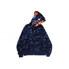 BAPE Color Camo Tiger Shark Wide Full Zip Double Hoodie (SS22) Navy