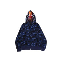BAPE Color Camo Tiger Shark Wide Full Zip Double Hoodie (SS22) Navy