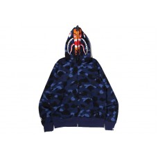 BAPE Color Camo Tiger Shark Wide Full Zip Double Hoodie (SS22) Navy