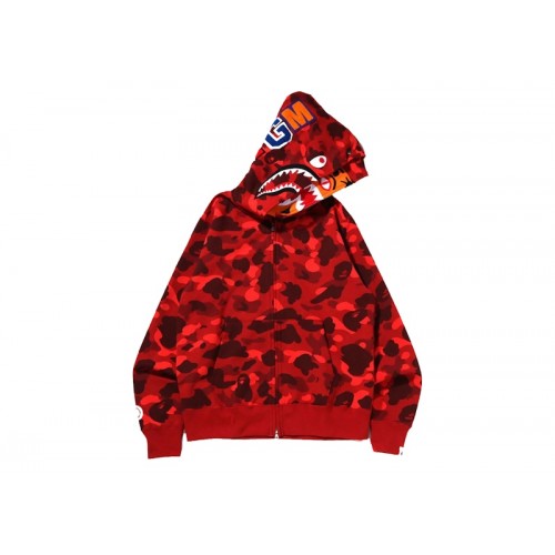 BAPE Color Camo Tiger Shark Wide Full Zip Double Hoodie (SS22) Red BAPE Color Camo Tiger Shark Wide Full Zip Double Hoodie (SS22) Red
