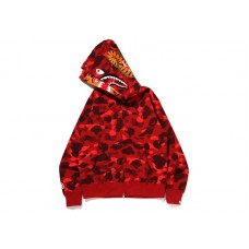 BAPE Color Camo Tiger Shark Wide Full Zip Double Hoodie (SS22) Red