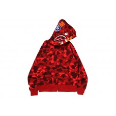 BAPE Color Camo Tiger Shark Wide Full Zip Double Hoodie (SS22) Red