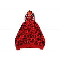BAPE Color Camo Tiger Shark Wide Full Zip Double Hoodie (SS22) Red