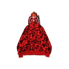 BAPE Color Camo Tiger Shark Wide Full Zip Double Hoodie (SS22) Red