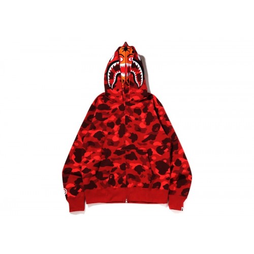 BAPE Color Camo Tiger Shark Wide Full Zip Double Hoodie (SS22) Red BAPE Color Camo Tiger Shark Wide Full Zip Double Hoodie (SS22) Red