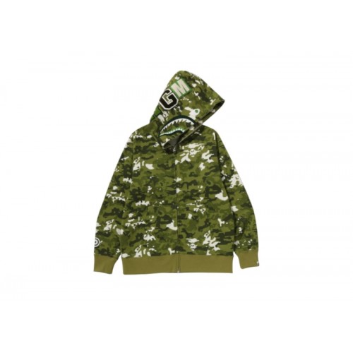 BAPE Multi Pixel Camo Shark Regular Fit Full Zip Hoodie Green/Olive/White