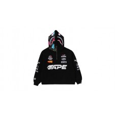 BAPE x F1LVMulti Logo Shark Relaxed Fit Half Zip Hoodie Black