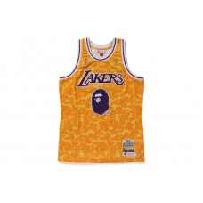 BAPE x Mitchell & Ness Lakers ABC Basketball Authentic Jersey Yellow