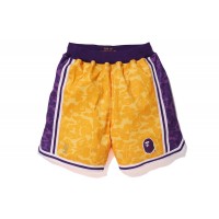 BAPE x Mitchell & Ness Lakers ABC Basketball Authentic Shorts Yellow