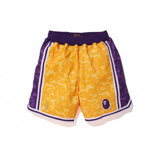 BAPE x Mitchell & Ness Lakers ABC Basketball Authentic Shorts Yellow BAPE x Mitchell & Ness Lakers ABC Basketball Authentic Shorts Yellow